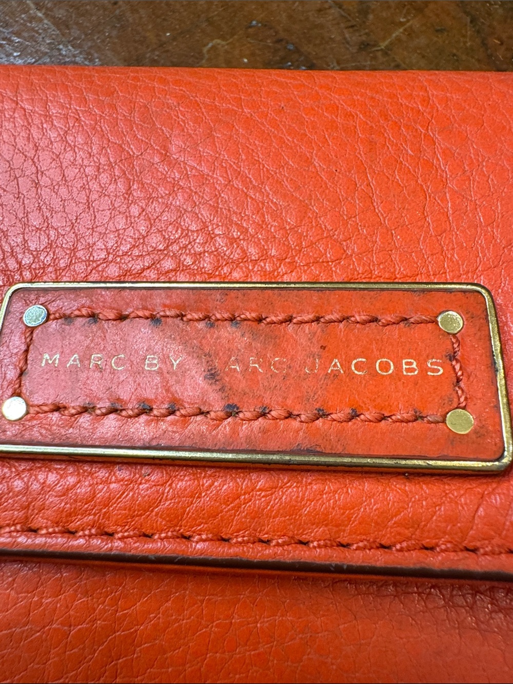 Marc Jacobs Orange Leather Flap Wallet with Logo Plaque - Picture 11 of 15